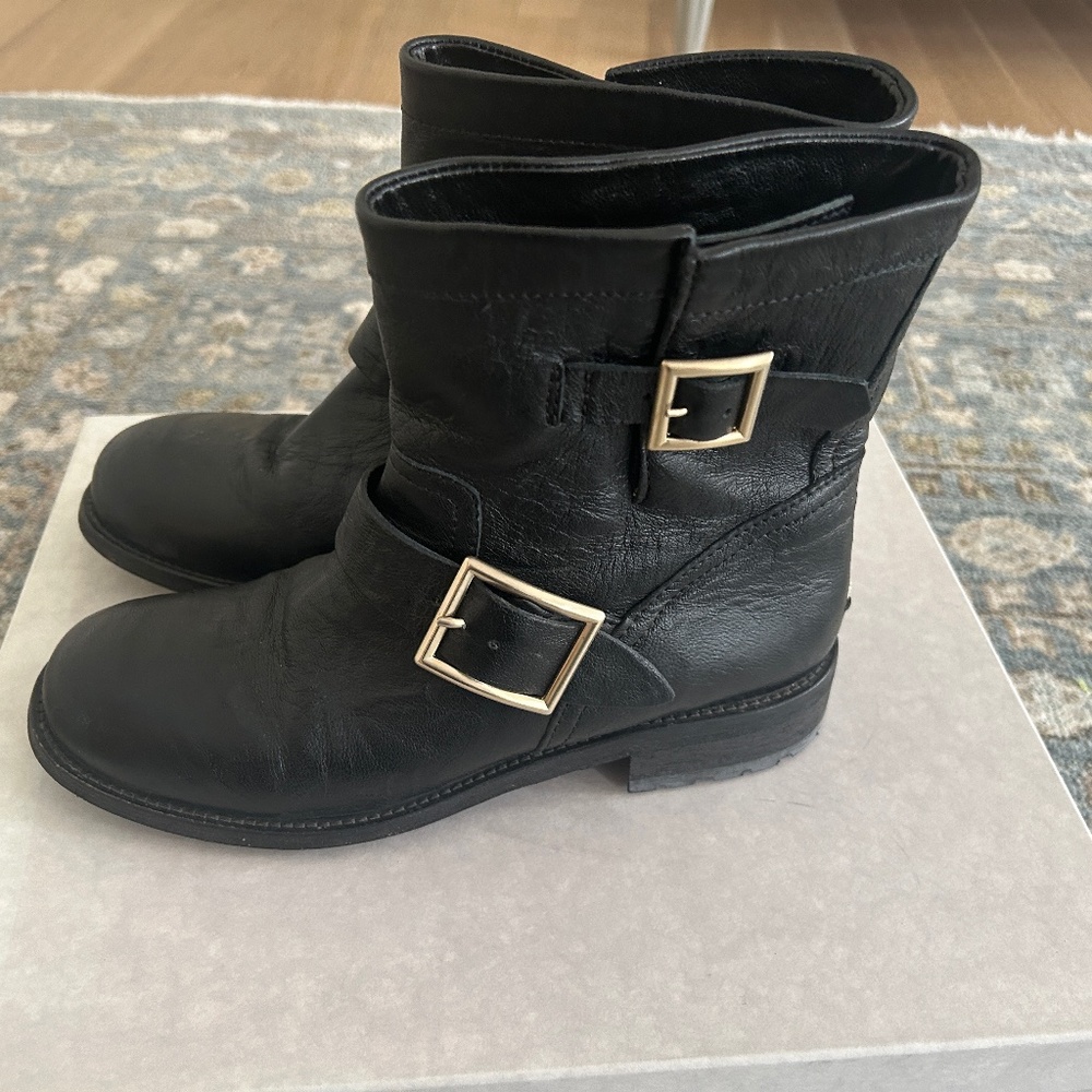 Jimmy Choo Youth Black Buckle Moto Boots Sz 37